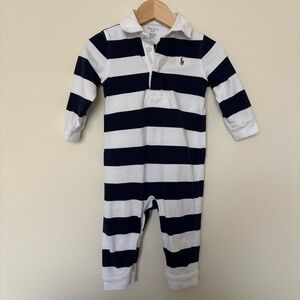 Ralph Lauren Baby Navy and White Stripes Romper 9M